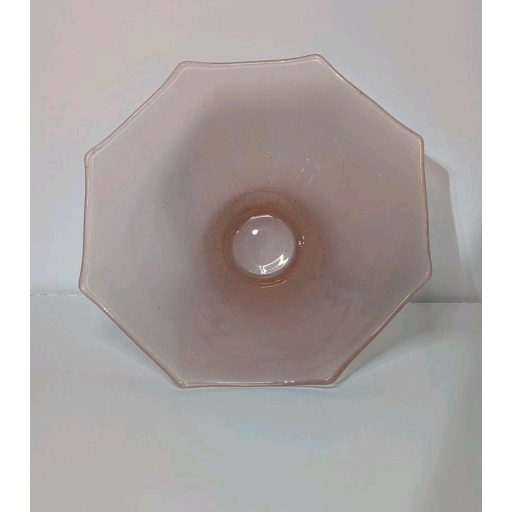Pink Frosted Indiana Glass Fruit Serving Bowl Vintage Geometric Eight-sided